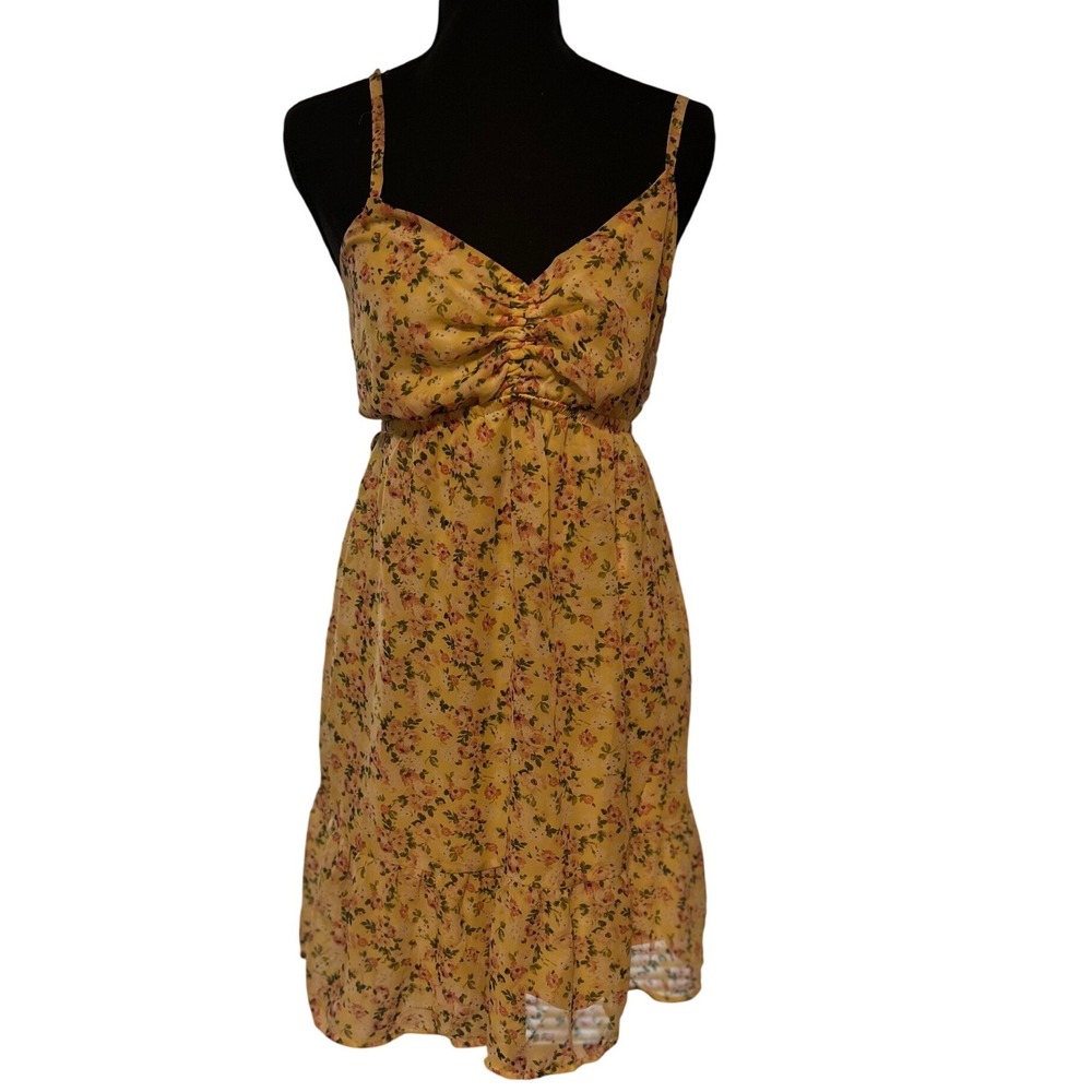 Haute Monde Floral Mini Dress Small Butter Yellow Coquette Open Back Cottagecore